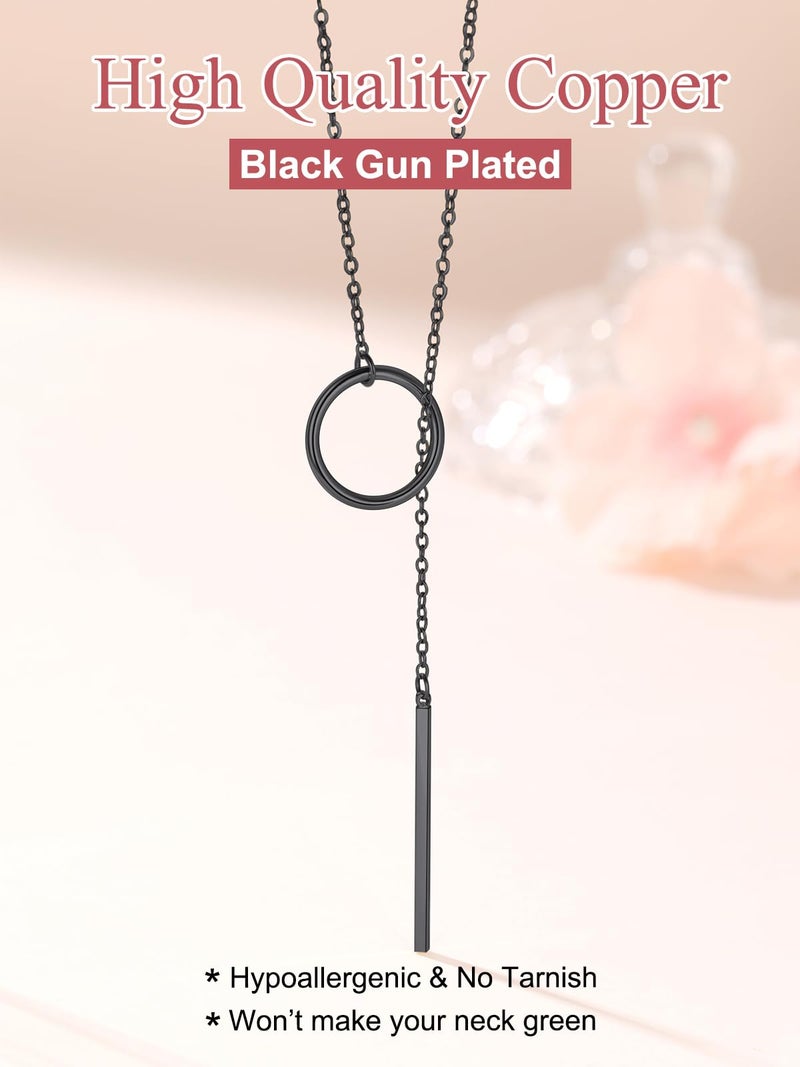 FOCALOOK Long Black Necklaces for Women Drop Bar Pendant Larait Y Necklace 28inch/73cm - Image 4